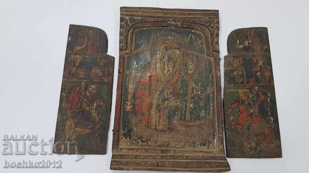 Bulgarian Revival icon triptych 19th century. Original! Bulgarian Revival icon triptych 19th century. Original!
