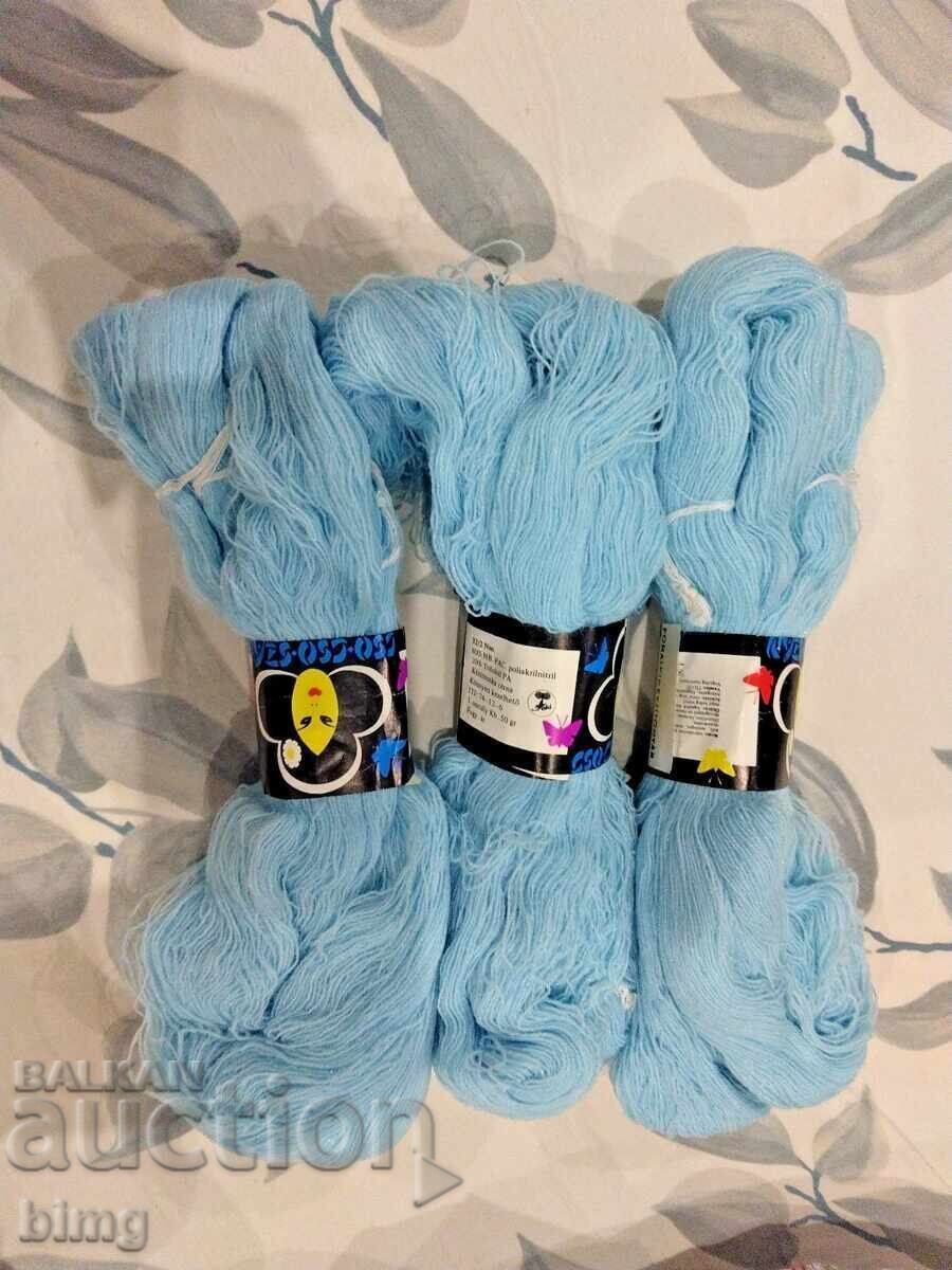 Lot de 3x50g fir de tricotat albastru deschis Fonalkikeszitogyar