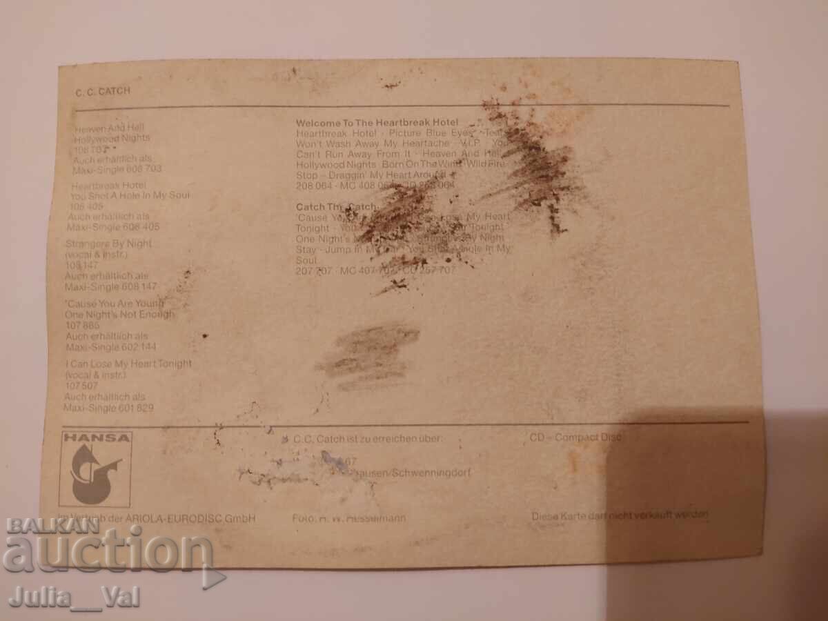 Licitație Autograf de la C.C. Catch - C.C. Catch 5 Licitație Autograf de la C.C. Catch - C.C. Catch 5