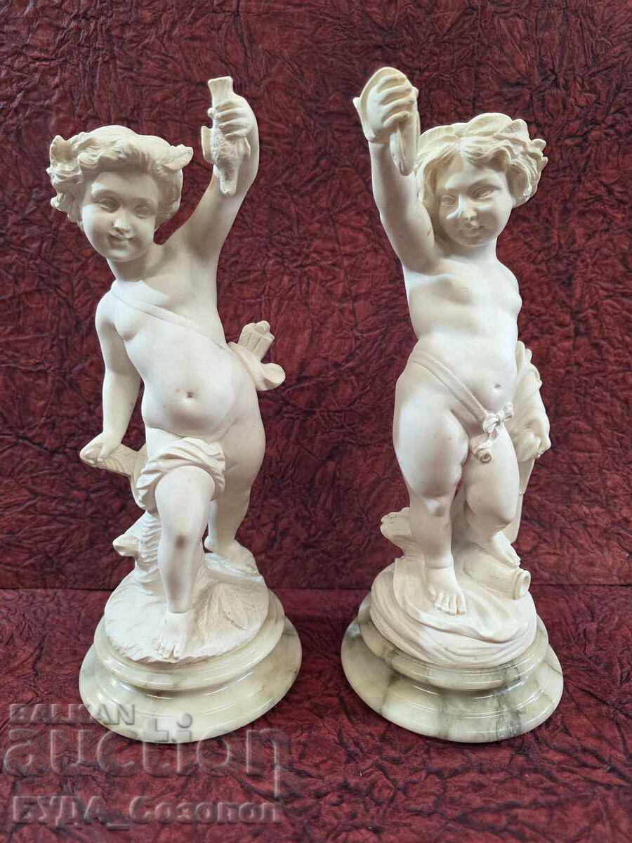 Pair of alabaster statues by Giuseppe Bessi
