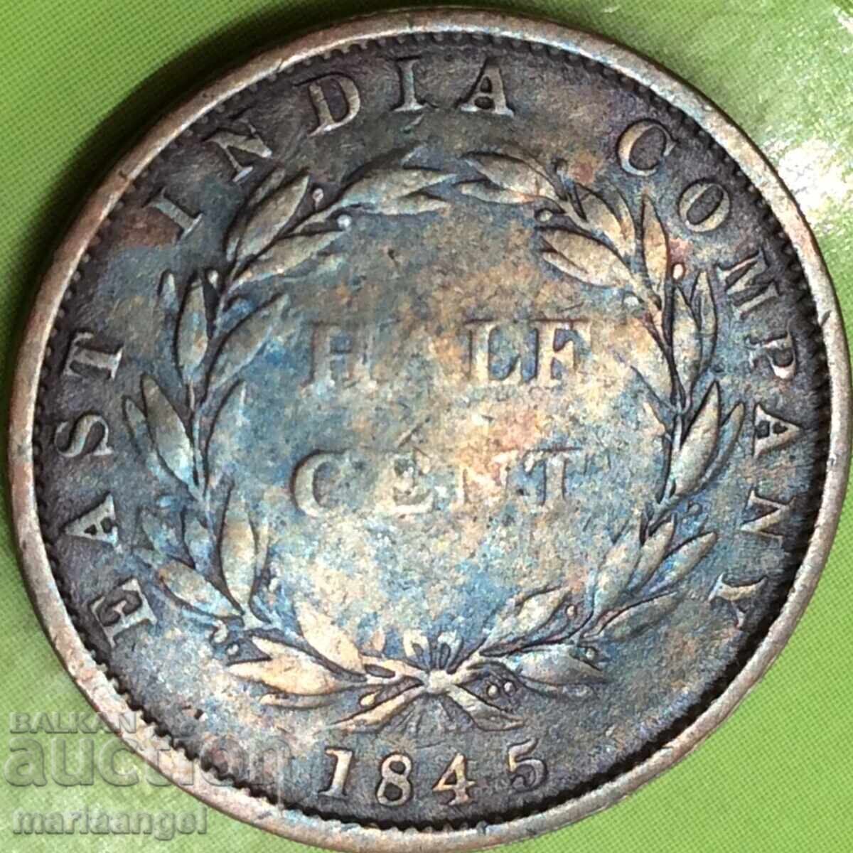East India 1/2 cent 1845 Victoria 22mm - 6