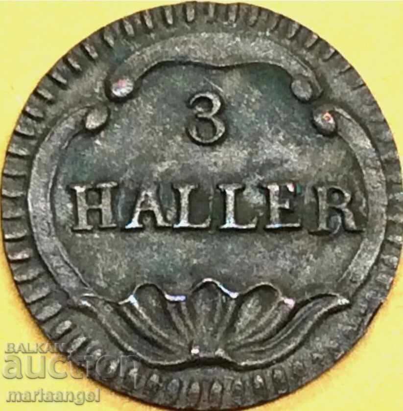 Switzerland 3 Halers 1827 - 1841 Canton Zurich Billon