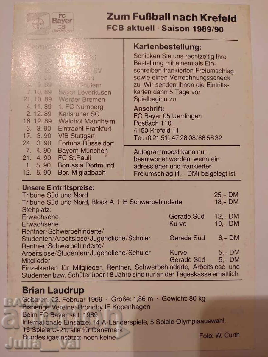Football - FC Bayer 05 - Autograph from Brian Laudrup with price 11.01 BGN | € 5.63 Football - FC Bayer 05 - Autograph from Brian Laudrup with price 11.01 BGN | € 5.63