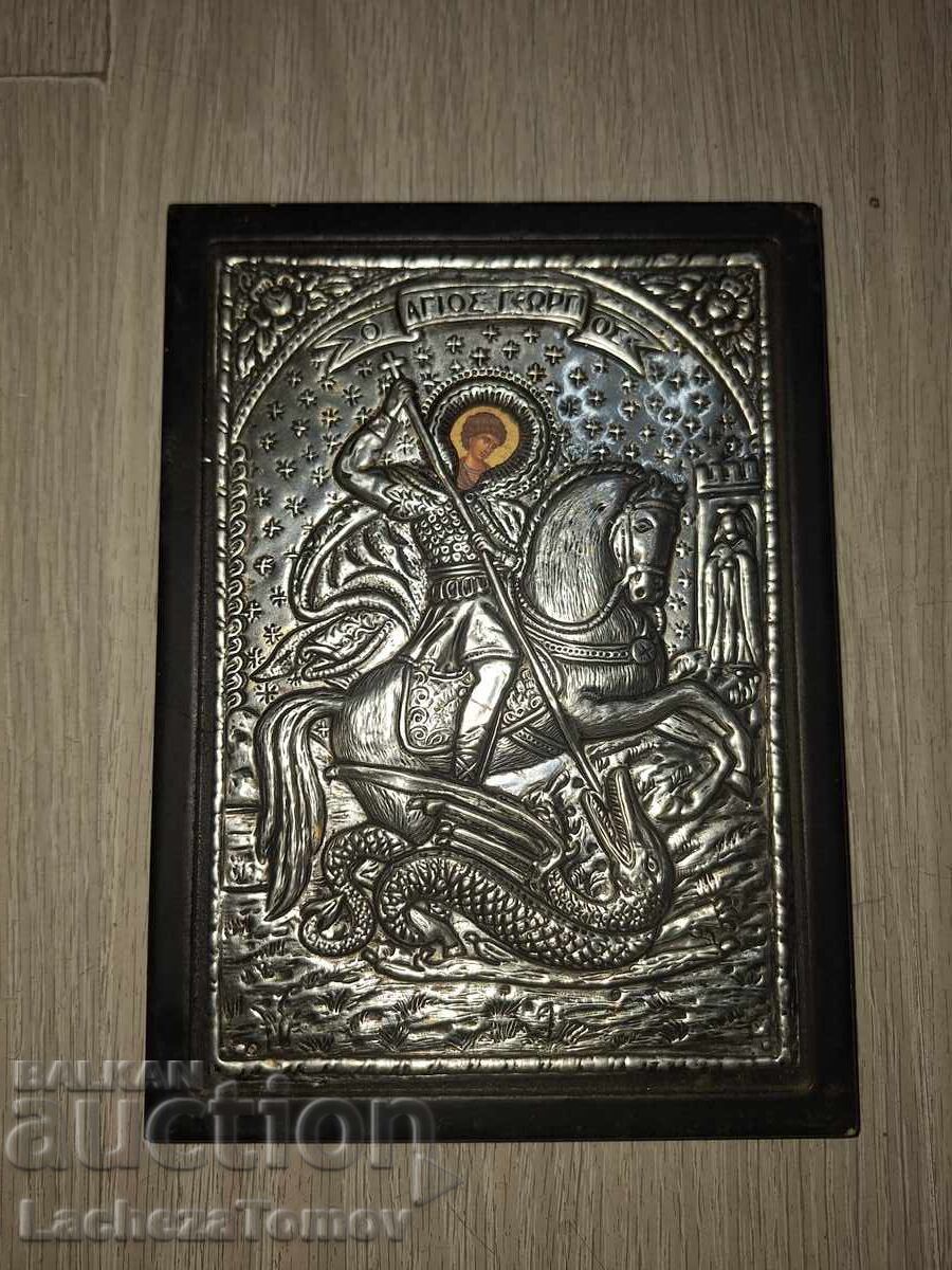 Beautiful Icon of Saint George, Greece, Silver-Plated, Excellent Condition Beautiful Icon of Saint George, Greece, Silver-Plated, Excellent Condition