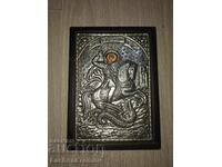 Beautiful Icon of Saint George, Greece, Silver-Plated, Excellent Condition