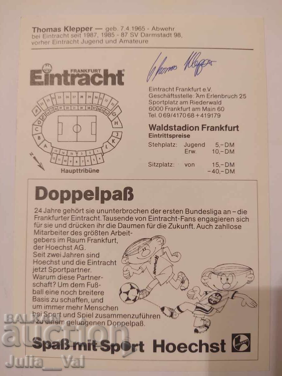 Licitație Fotbal - autograf de la Thomas Klepper - Eintracht Frankfurt Licitație Fotbal - autograf de la Thomas Klepper - Eintracht Frankfurt