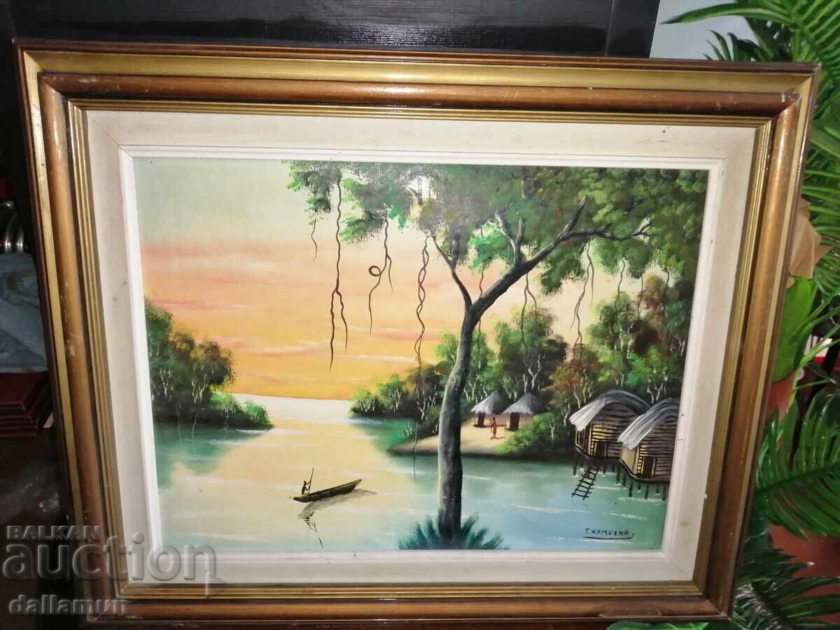 Доставка на стара рисувана картина Пейзаж с подпис Доставка на стара рисувана картина Пейзаж с подпис