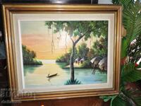 Old painted picture Landscape with signature