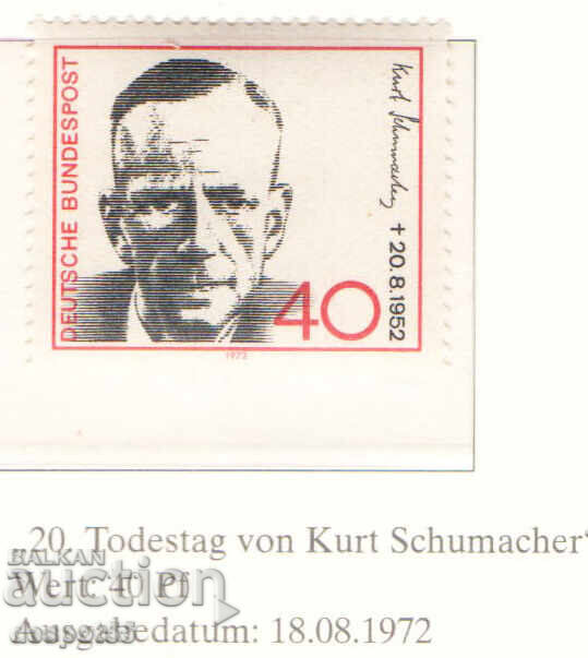 1972. West Germany. 20th Anniversary of the Death of Politician Kurt Schumacher 1972. West Germany. 20th Anniversary of the Death of Politician Kurt Schumacher