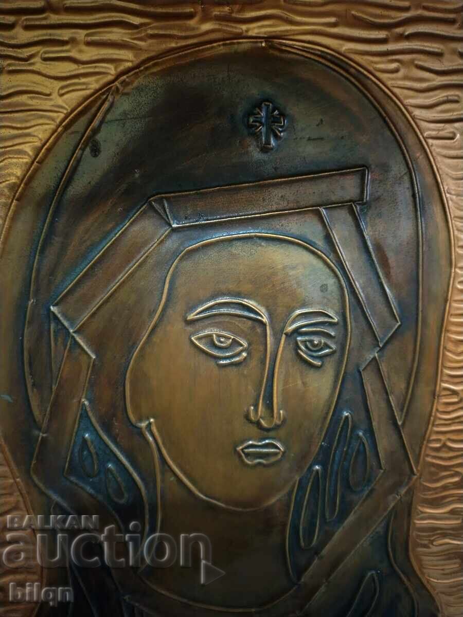 Auction  Old Copper Panel Icon - Holy Mother of God