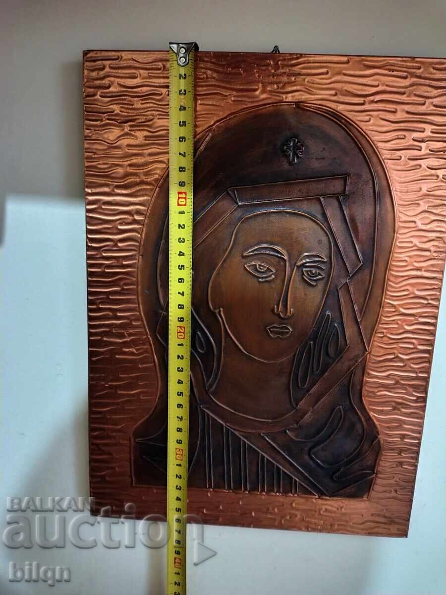 Old Copper Panel Icon - Holy Mother of God - 6