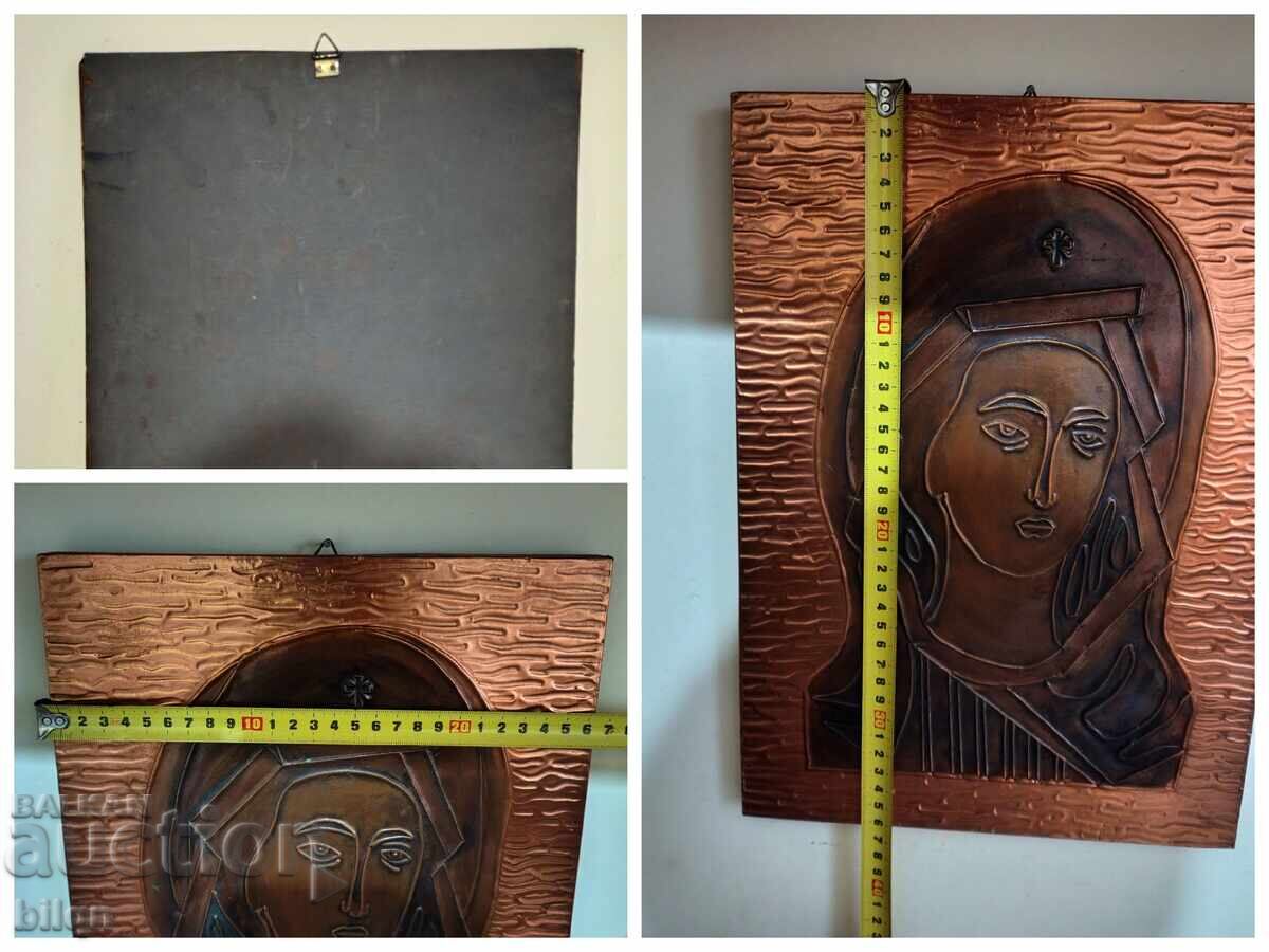 Old Copper Panel Icon - Holy Mother of God - 7