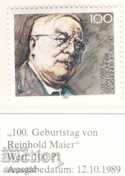 1989. West Germany. 100th Anniversary of the birth of Reinhold Maier, politician
