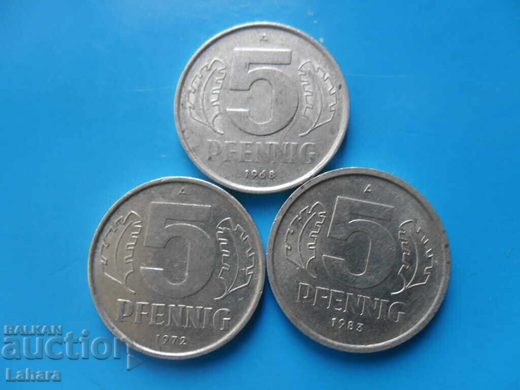 5 πφενίγκ 1968, 1972, 1983 g. ΓΔΡ, Γερμανία