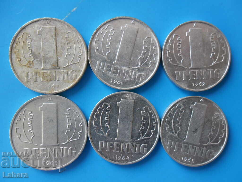 1 пфениг 1960 , 1961 , 1962 , 63 ,64 , 65 г. ГДР , Германия 1 пфениг 1960 , 1961 , 1962 , 63 ,64 , 65 г. ГДР , Германия