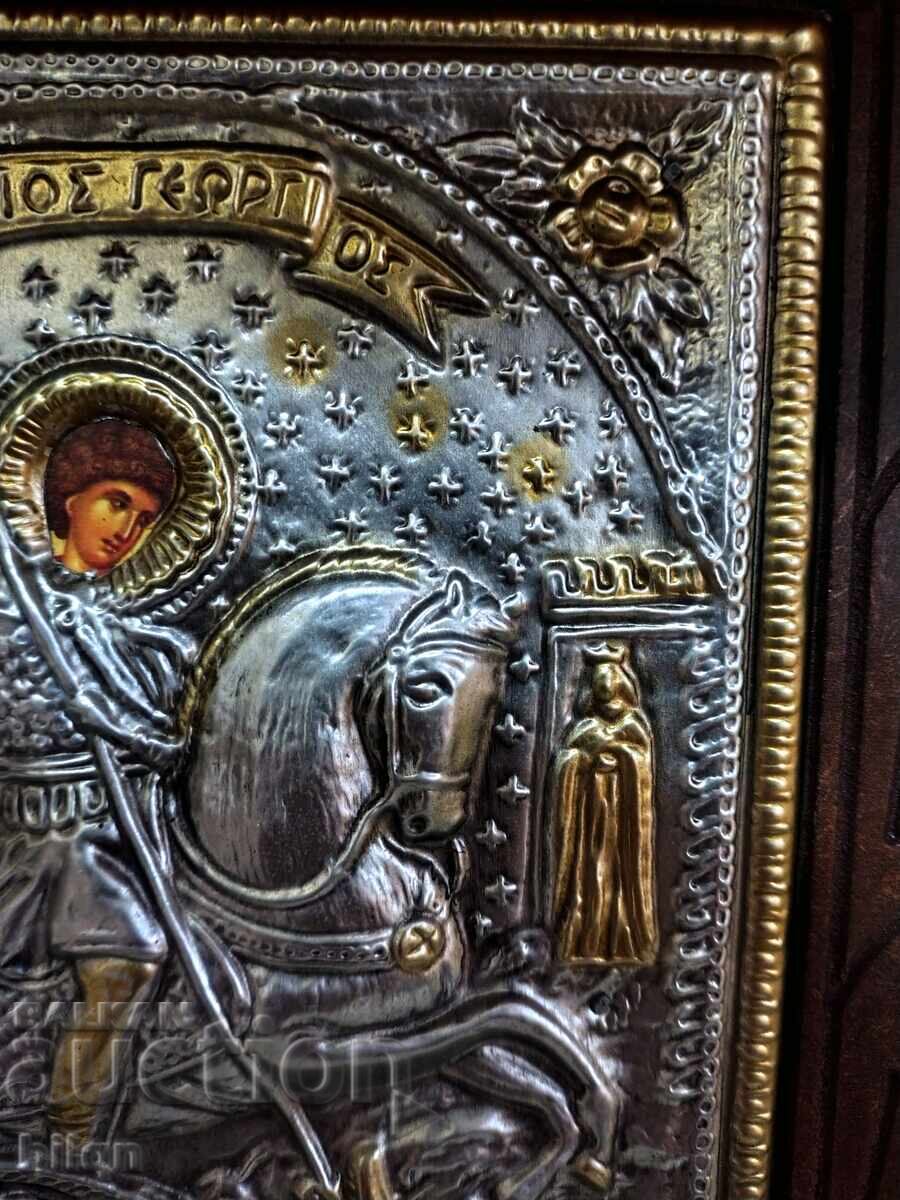 Παράδοση Παλιά Ασημένια Εικόνα του Αγίου Γεωργίου