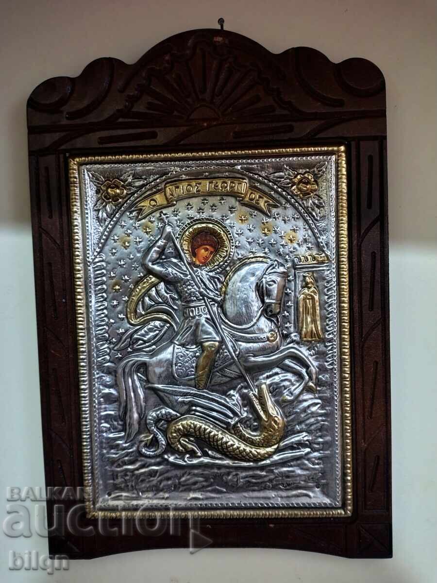 Παλιά Ασημένια Εικόνα του Αγίου Γεωργίου