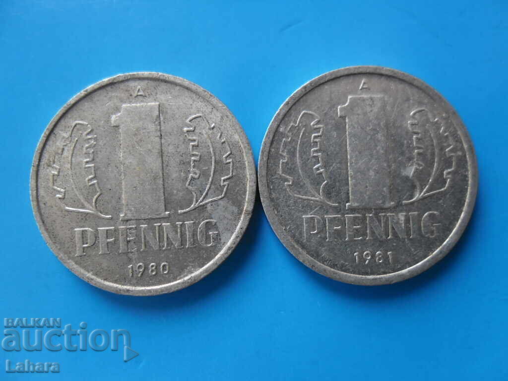 1 πφένιγκ 1980, 1981 g. ΓΔΡ, Γερμανία 1 πφένιγκ 1980, 1981 g. ΓΔΡ, Γερμανία