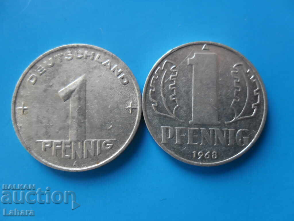 1 πφένιγκ 1952, 1968 g. ΛΔΓ, Γερμανία 1 πφένιγκ 1952, 1968 g. ΛΔΓ, Γερμανία