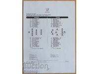 Football team sheet Bulgaria-Turkey, Sofia - 2025