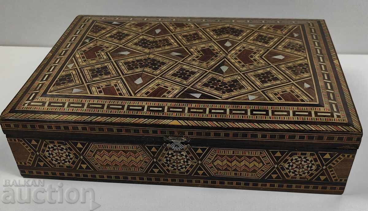 LUXURIOUS LARGE JEWELRY BOX MOTHER-OF-PEARL INLAY with price 95.00 BGN | € 48.57