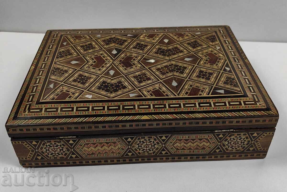 LUXURIOUS LARGE JEWELRY BOX MOTHER-OF-PEARL INLAY - 5