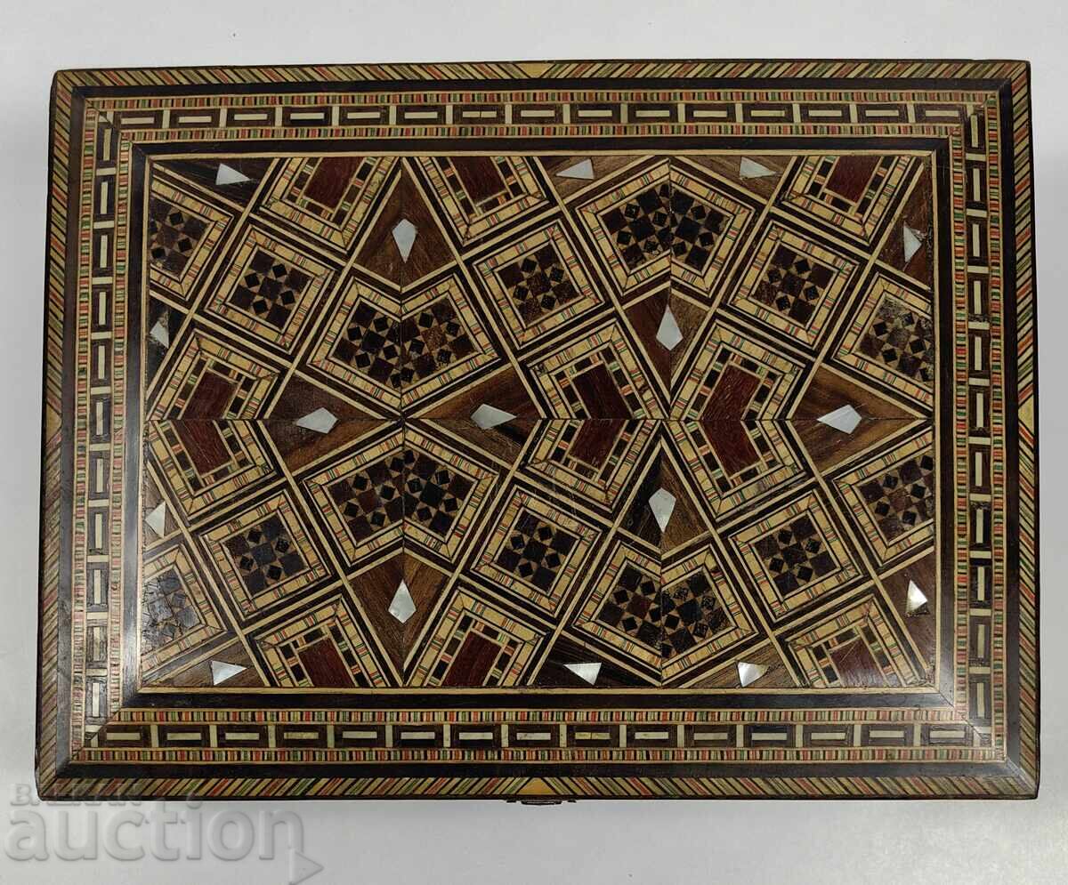 LUXURIOUS LARGE JEWELRY BOX MOTHER-OF-PEARL INLAY