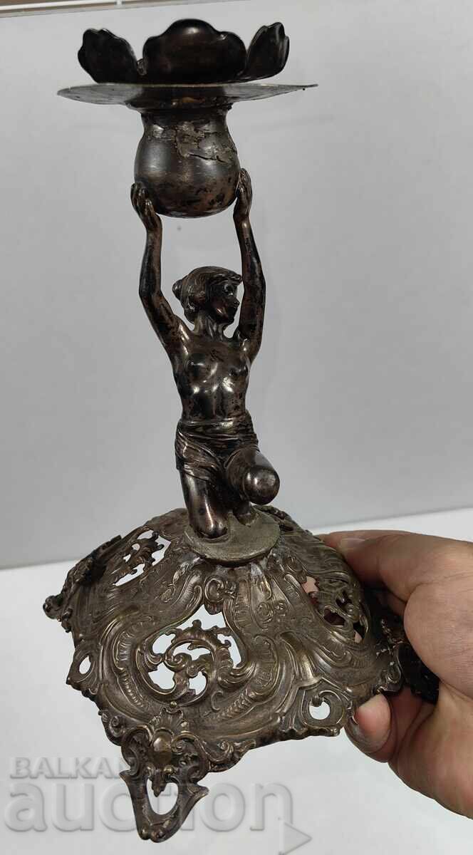 LARGE BEAUTIFUL METAL CANDLEHOLDER IN ART NOUVEAU STYLE NUDE WOMAN - 5 LARGE BEAUTIFUL METAL CANDLEHOLDER IN ART NOUVEAU STYLE NUDE WOMAN - 5