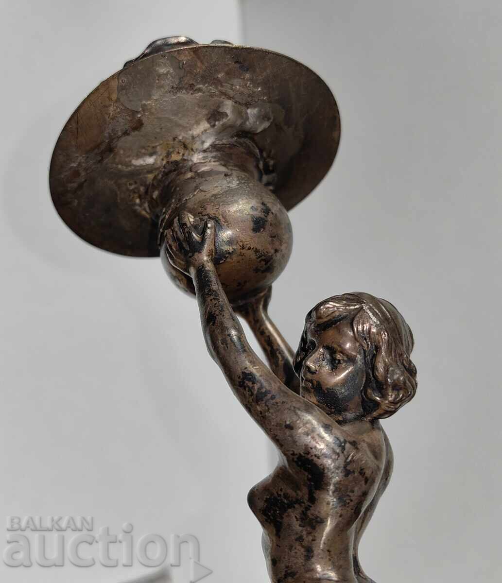 LARGE BEAUTIFUL METAL CANDLEHOLDER IN ART NOUVEAU STYLE NUDE WOMAN - 6 LARGE BEAUTIFUL METAL CANDLEHOLDER IN ART NOUVEAU STYLE NUDE WOMAN - 6