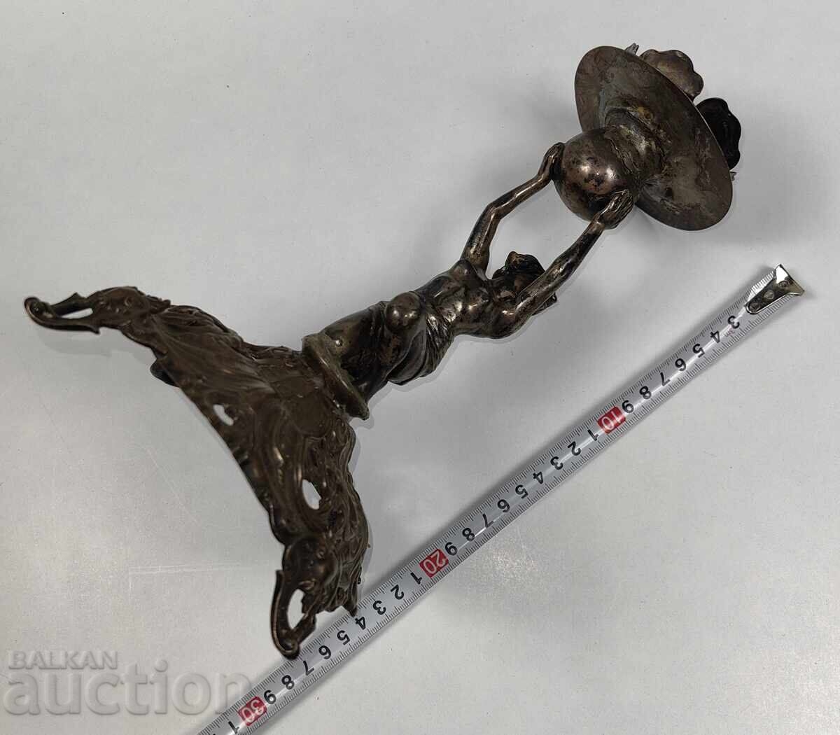 LARGE BEAUTIFUL METAL CANDLEHOLDER IN ART NOUVEAU STYLE NUDE WOMAN - 7 LARGE BEAUTIFUL METAL CANDLEHOLDER IN ART NOUVEAU STYLE NUDE WOMAN - 7