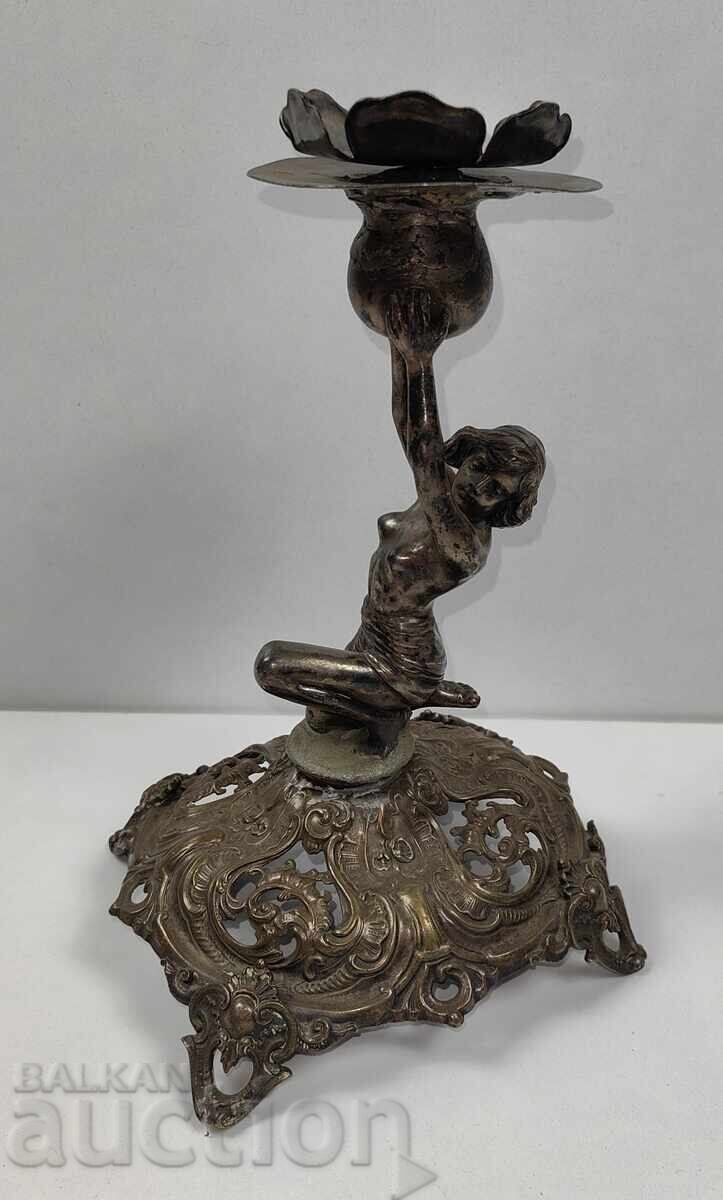 LARGE BEAUTIFUL METAL CANDLEHOLDER IN ART NOUVEAU STYLE NUDE WOMAN LARGE BEAUTIFUL METAL CANDLEHOLDER IN ART NOUVEAU STYLE NUDE WOMAN