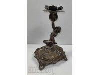 LARGE BEAUTIFUL METAL CANDLEHOLDER IN ART NOUVEAU STYLE NUDE WOMAN
