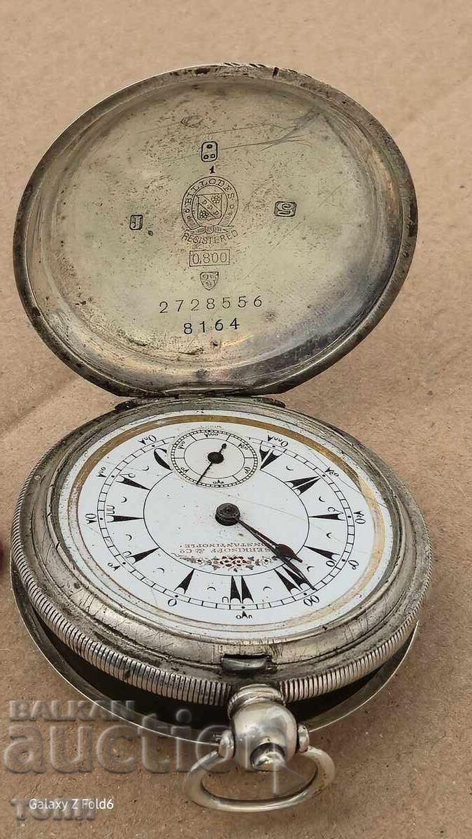 TURKISH POCKET WATCH SILVER RARE WALKS STOPS BZC!!!! with price 259.09 BGN | € 132.47