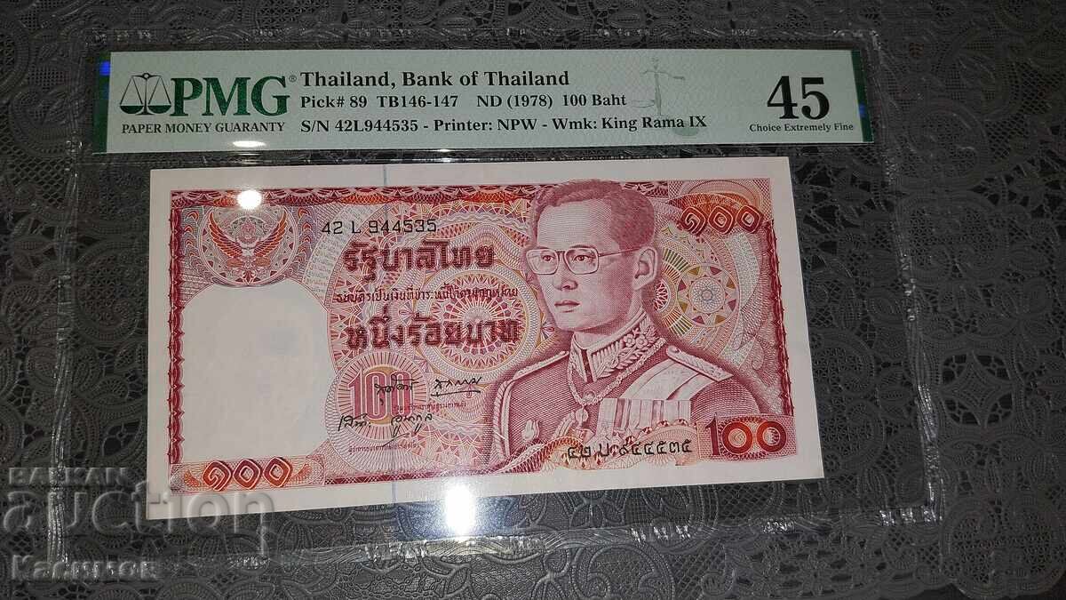 Certified Banknote from Thailand 100 Baht 1978 PMG 45 UNC