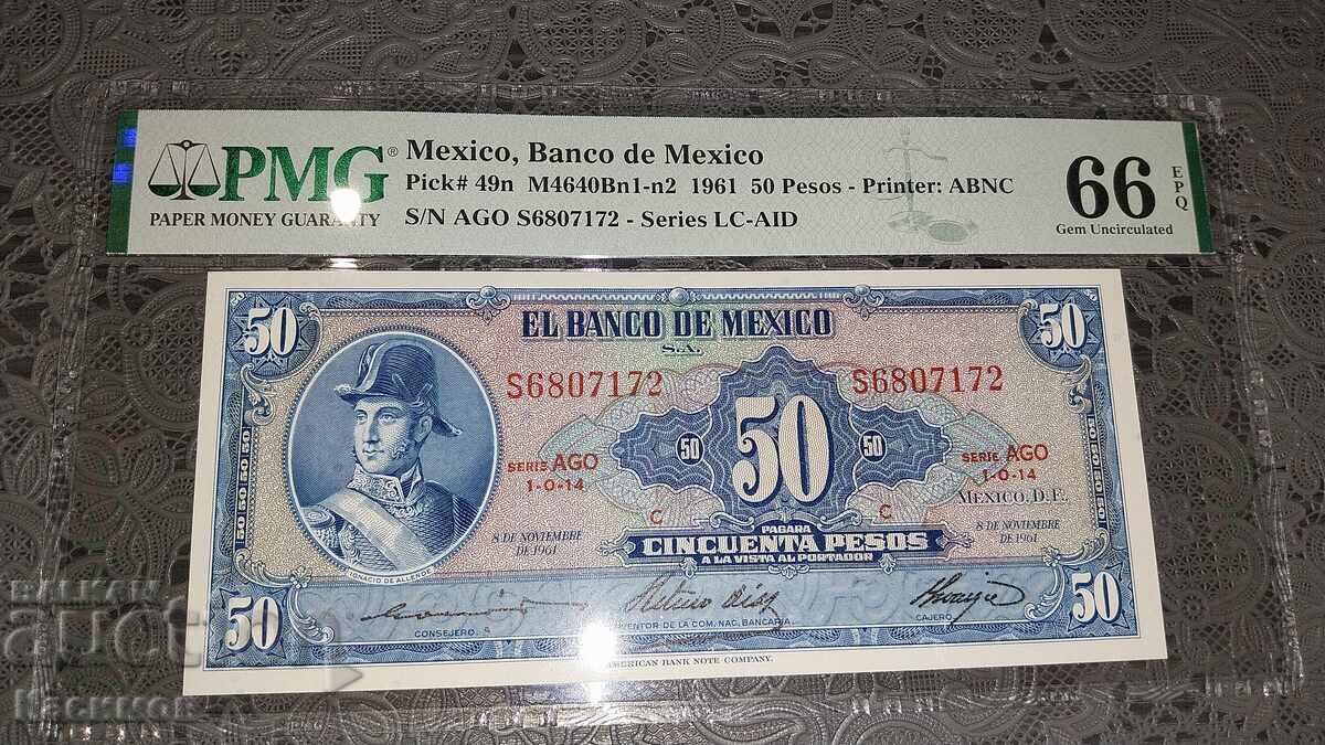 Πιστοποιημένο χαρτονόμισμα Μεξικού 50 Pesos 1961 PMG 66 EPQ Πιστοποιημένο χαρτονόμισμα Μεξικού 50 Pesos 1961 PMG 66 EPQ