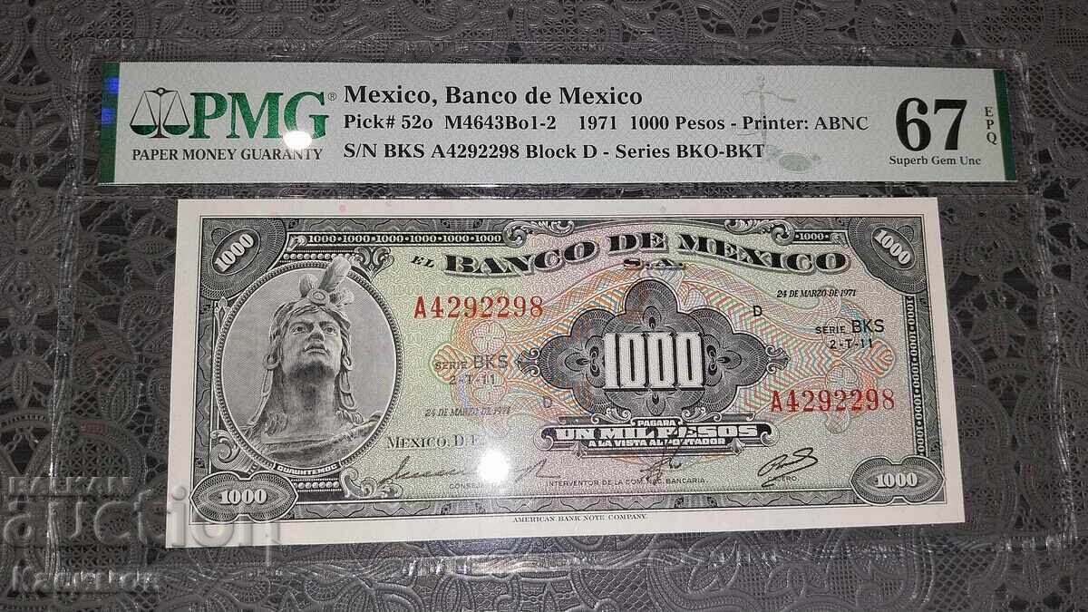 Πιστοποιημένο χαρτονόμισμα από το Μεξικό 1000 Πέσο 1971 PMG 67 EPQ Πιστοποιημένο χαρτονόμισμα από το Μεξικό 1000 Πέσο 1971 PMG 67 EPQ