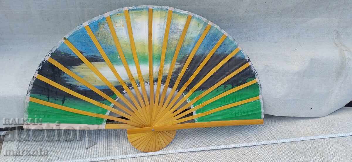 Mare evantai vechi pictat manual pentru perete, ulei pe pânză - 5 Mare evantai vechi pictat manual pentru perete, ulei pe pânză - 5