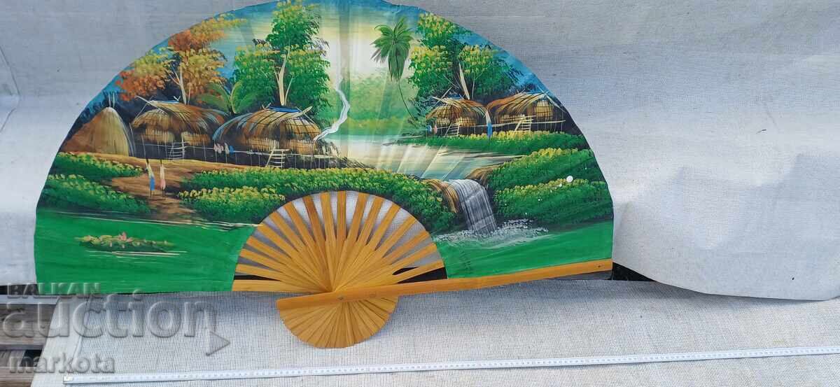 Mare evantai vechi pictat manual pentru perete, ulei pe pânză Mare evantai vechi pictat manual pentru perete, ulei pe pânză