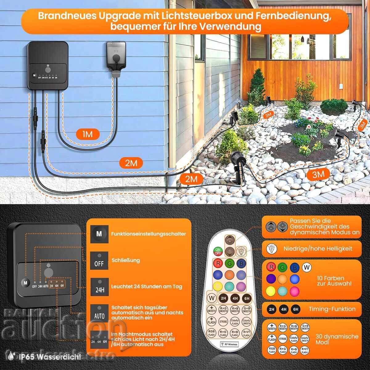 Σετ από 8 RGB προβολείς κήπου με τηλεχειριστήριο με τιμή 69.00 BGN | € 35.28