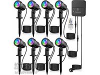 Set de 8 proiectoare de grădină RGB cu telecomandă