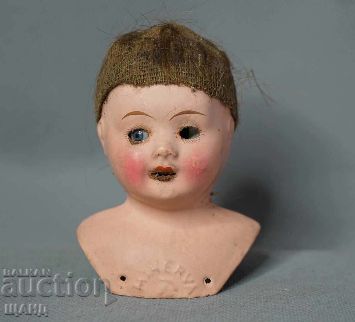 MINERVA Veche Jucărie Germană Păpușă Cap cu Ochi de Sticlă