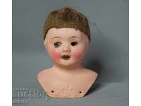 MINERVA Veche Jucărie Germană Păpușă Cap cu Ochi de Sticlă
