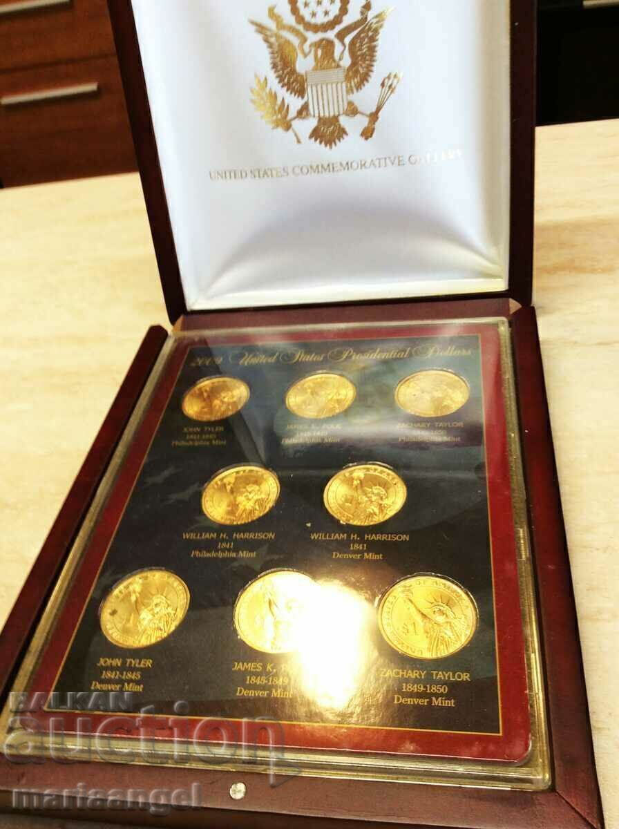 САЩ сет 2009 - 1$ президентски долар х 8бр.UNC в дърв. кутия САЩ сет 2009 - 1$ президентски долар х 8бр.UNC в дърв. кутия