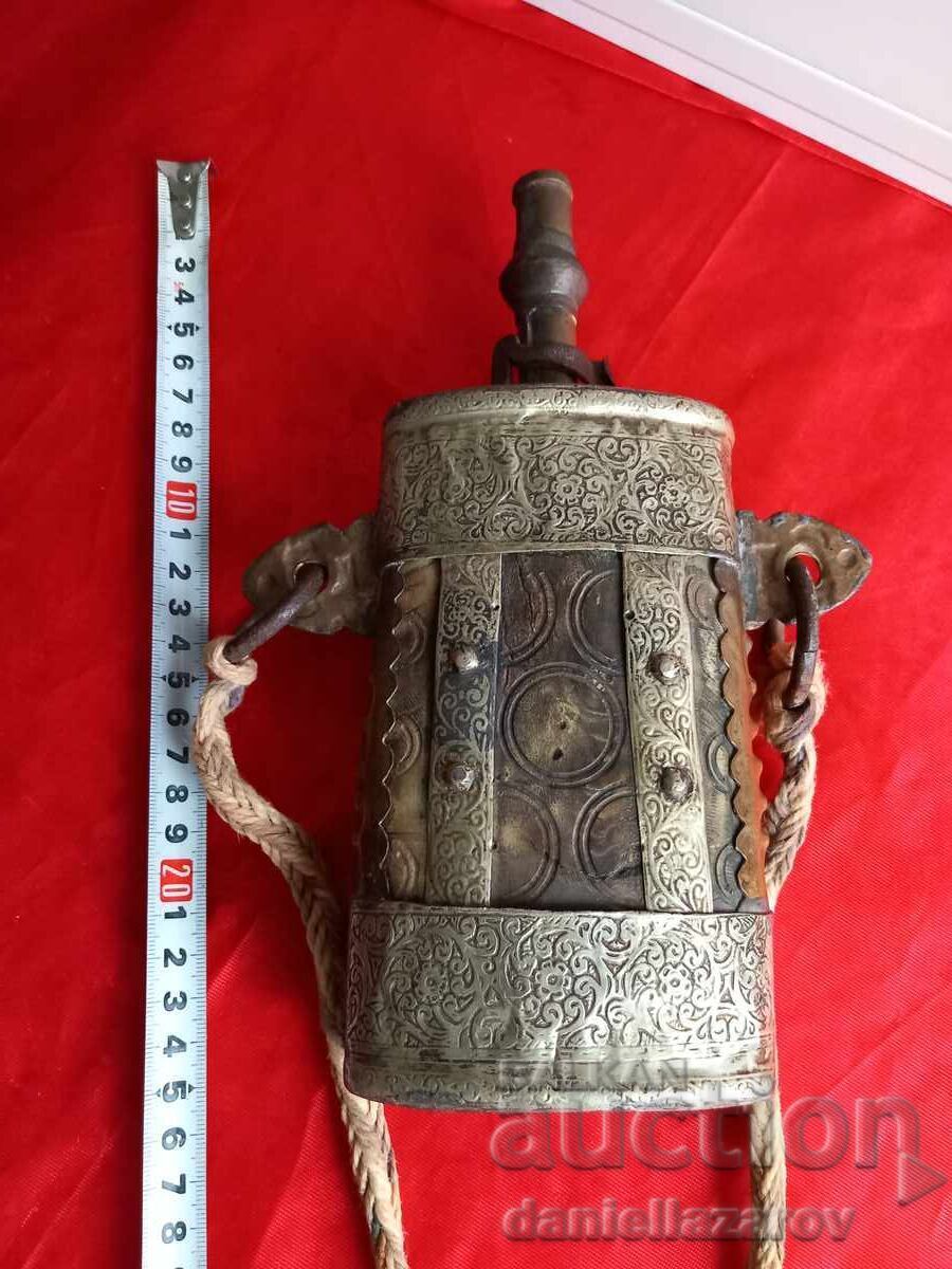 Secolul 19, Cutie de praf de pușcă Otomană, Pulberniță, Argint, Os, Bronz - 6