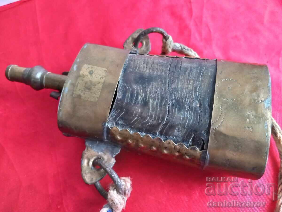 Secolul 19, Cutie de praf de pușcă Otomană, Pulberniță, Argint, Os, Bronz - 7