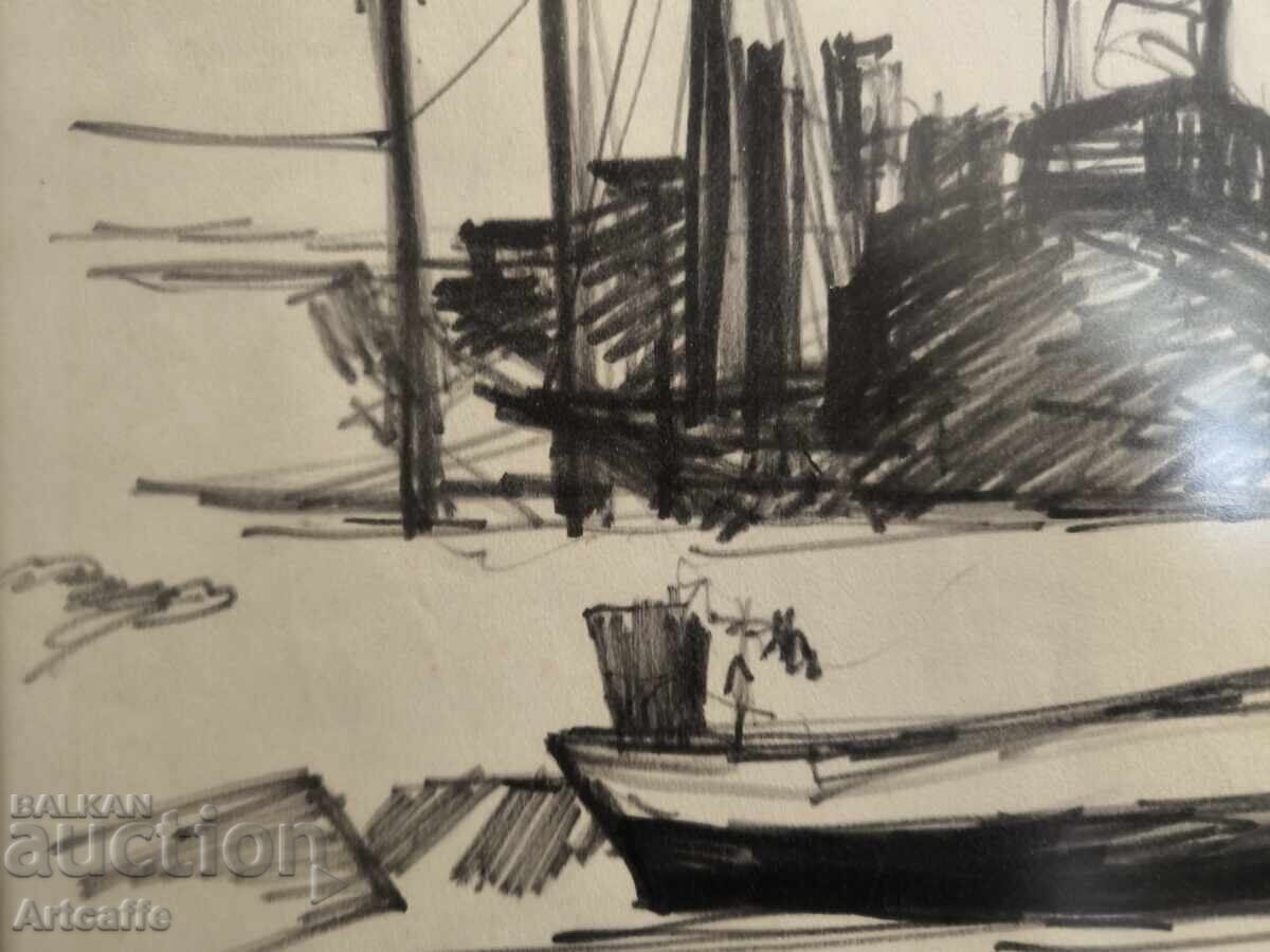 Pencil drawing - signed, Boats - 5 Pencil drawing - signed, Boats - 5
