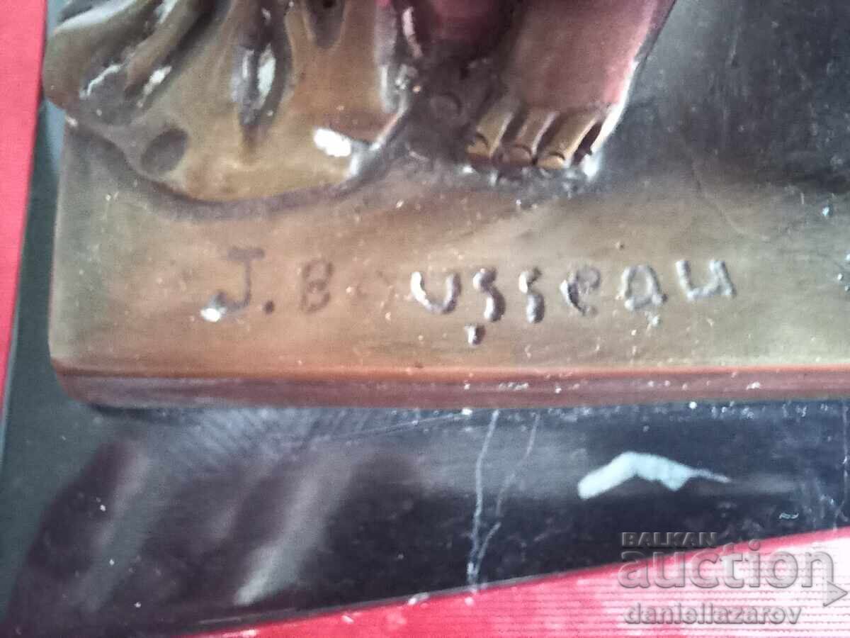 Zhak Μπουσώ Παλαιό Χάλκινο Αγαλματάκι Χερουβείμ με Αμαξάκι - 6