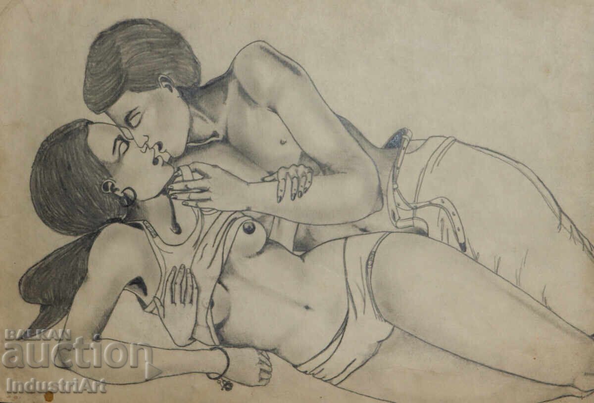 Licitație Desen erotic cu creion, portret, corpuri goale