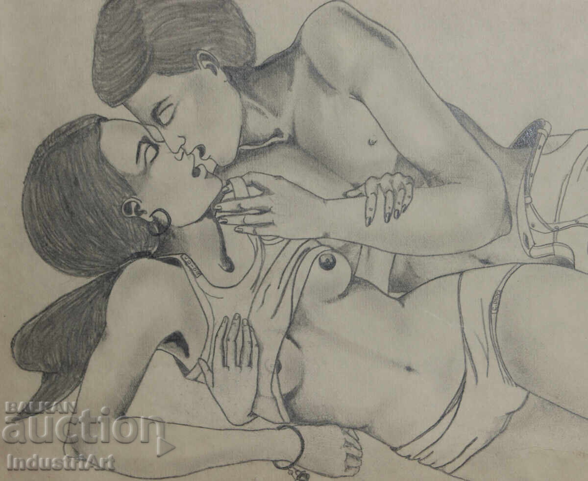 Desen erotic cu creion, portret, corpuri goale - 5