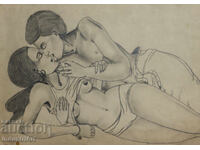 Erotic drawing pencil portrait nude bodies